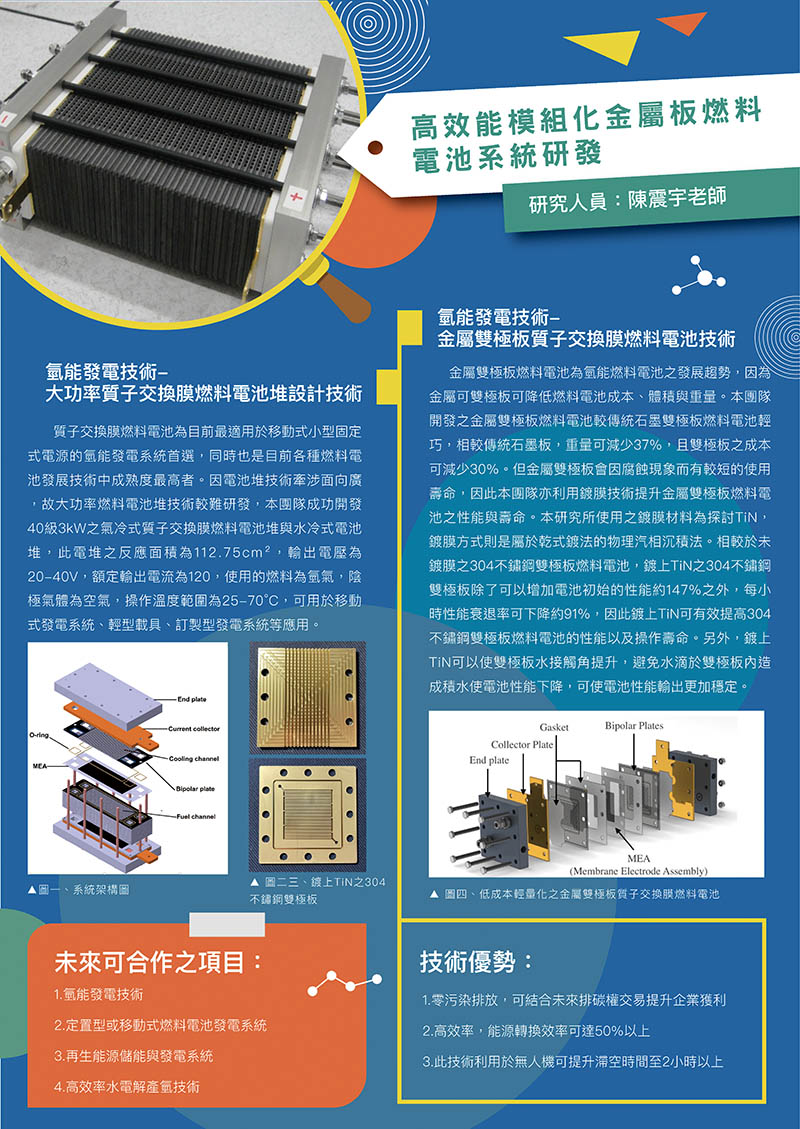 高效能模組化金屬板燃料電池系統研發